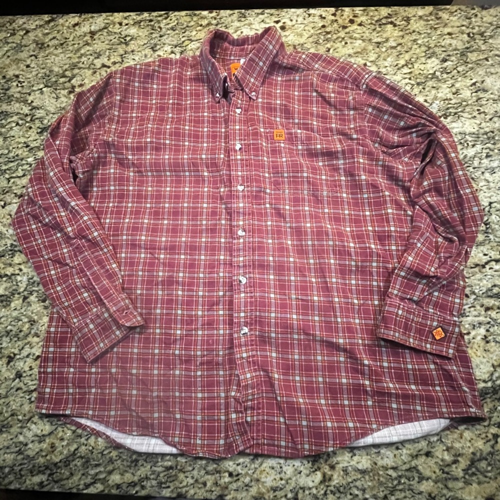 Wrangler Riggs Workwear FR Shirt Mens XL Red Plaid Flame Resistant‎ CAT2